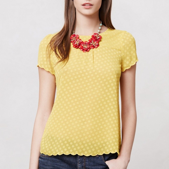 Anthropologie Tops - Maeve yellow swiss dot scallop blouse